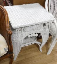 WICKER SIDE TABLE AND RATTAN CHAIR