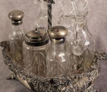 TWO CRUET SETS AND DECANTER