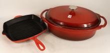 ENAMEL CAST IRON CASSEROLE AND SKILLET