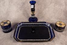 VICTORIAN COBALT GLASS DRESSER SET
