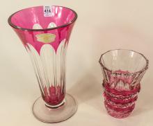 TWO VAL ST. LAMBERT CRYSTAL VASES