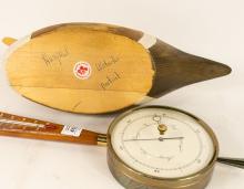 WOODEN DUCK DECOY AND BAROMETER