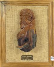 WOOD CARVING "GERONIMO", BY JACK PORTICE, 1988