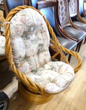 PAIR OF RATTAN SWIVEL ARMCHAIRS