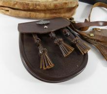 WWII LEATHER HOLSTER, SPORRAN, BADGES, ETC.