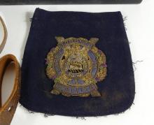 WWII LEATHER HOLSTER, SPORRAN, BADGES, ETC.