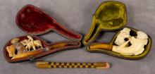 TWO MEERSCHAUM PIPES AND CIGARETTE HOLDER