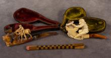 TWO MEERSCHAUM PIPES AND CIGARETTE HOLDER