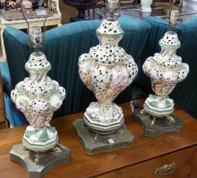 THREE CAPODIMONTE TABLE LAMPS