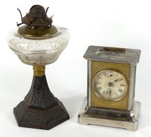 ANTIQUE CLOCK & OIL LAMP