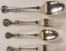 ANTIQUE "KINGS PATTERN" STERLING FLATWARE