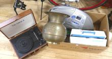 THREE PORTABLE STEREOS AND SPITTOON