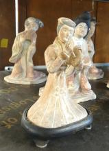 SIX CHINESE CLAY POTTERY FIGURINES