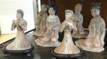 SIX CHINESE CLAY POTTERY FIGURINES