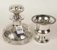 FINE SILVER SCENT BOTTLE AND STERLING HOLDER