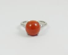 PLATINUM, CORAL & DIAMOND RING