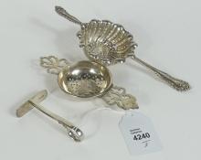 TWO SILVER STRAINERS & FOOD PUSHER