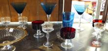 COLOURED GLASS STEMWARE AND BOWL