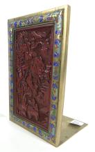 PAIR CLOISONNE & CINNABAR BOOKENDS