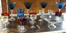 COLOURED GLASS STEMWARE AND BOWL