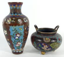 TWO PIECES ANTIQUE JAPANESE CLOISONNE