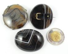 3 AGATE BROOCHES