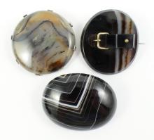 3 AGATE BROOCHES