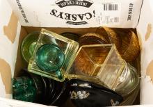 BOX LOT OF VINTAGE GLASSWARE