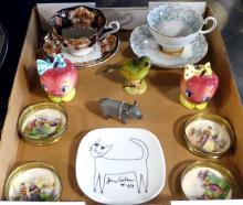 FIGURINES, SHAKERS, CUPS AND SAUCERS, ETC.