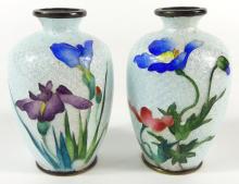 PAIR FISH SCALE ENAMEL VASES