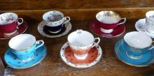 SEVEN AYNSLEY CUPS AND SAUCERS