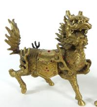 PAIR BRASS FOO LIONS