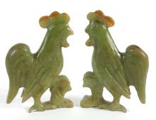 TWO CHINESE JADE ROOSTERS