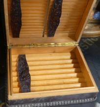 PAIR OF BOOKENDS AND CIGAR BOX