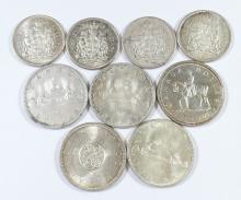 9 CANADIAN SILVER COINS
