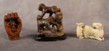 TWO IVORY NETSUKES AND CARVING