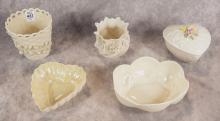 FIVE PIECES OF BELLEEK PORCELAIN