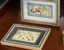 FOUR SMALL PAINTINGS AND BOX