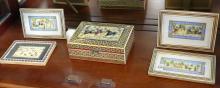 FOUR SMALL PAINTINGS AND BOX