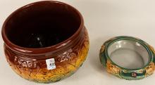 MAJOLICA JARDINIERE AND BOWL