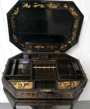 ANTIQUE SEWING BOX ON STAND