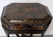 ANTIQUE SEWING BOX ON STAND