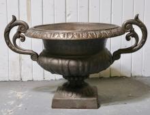 PAIR OF CAST IRON URNS