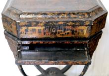 ANTIQUE SEWING BOX ON STAND