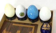 ALABASTER EGGS, RUSSIAN LACQUER BOX, ETC.