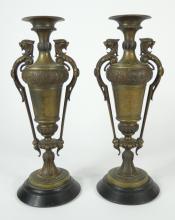 PAIR BRONZE URNS