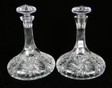 PAIR CRYSTAL SHIP'S DECANTERS