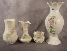 FOUR PIECES OF BELLEEK PORCELAIN