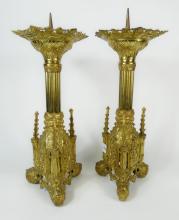 PAIR ANTIQUE PRICKET CANDLESTICKS