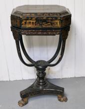 ANTIQUE SEWING BOX ON STAND